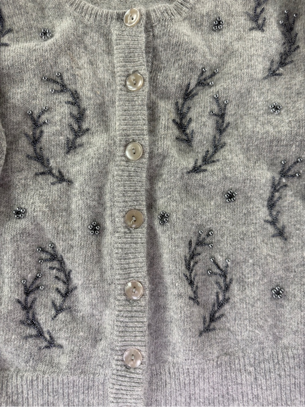 Christopher&Banks Y2K Women Vintage Rabbit Hair Hand Beaded Gray Cardigan Size M - Picture 12 of 14